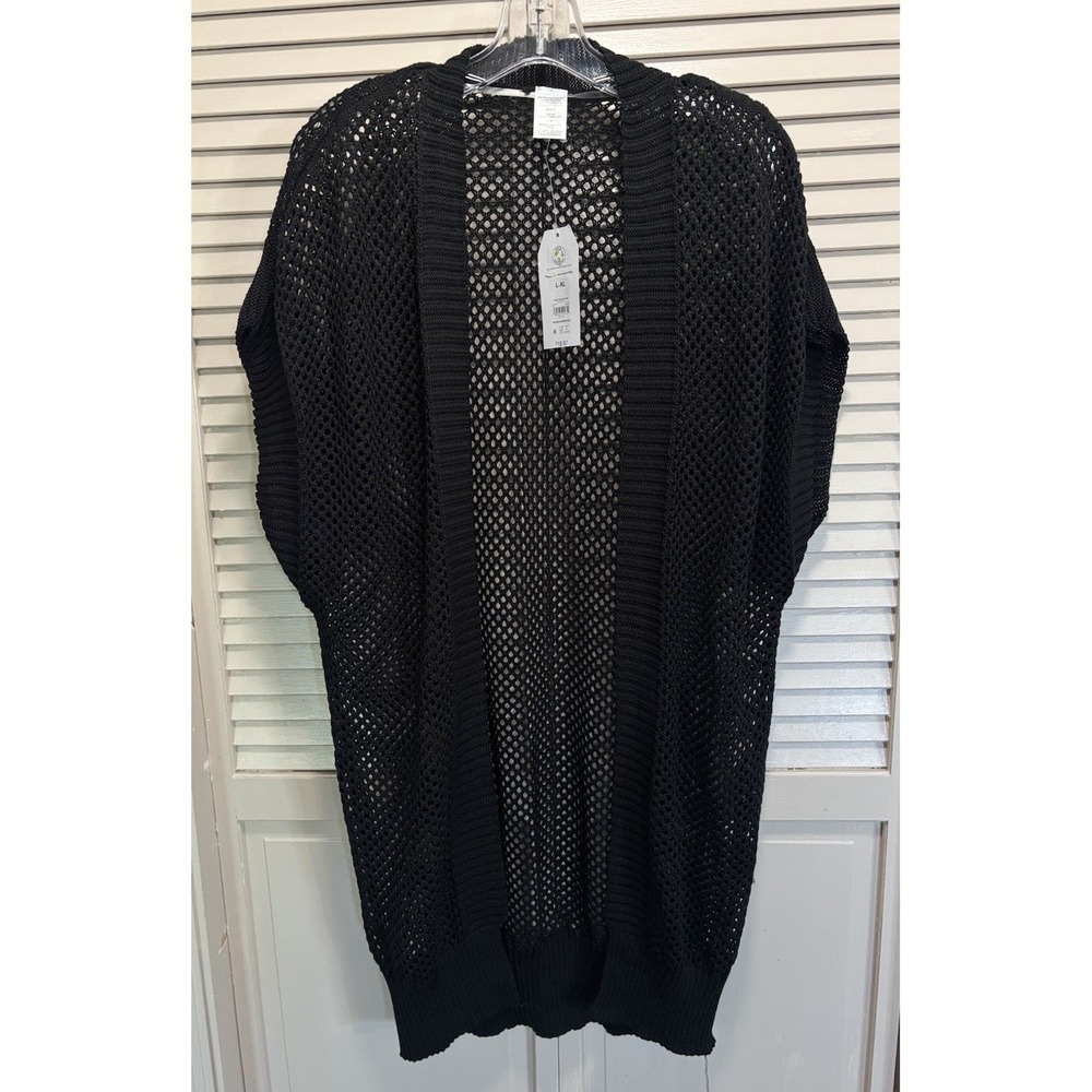 Time And Tru Open Knit Black Cardigan Short Sleeve‎ Size L-XL NWT